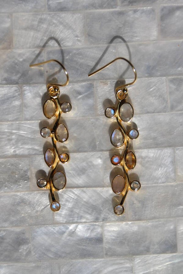 Moonstone, Citrine, Yellow Topaz Earrings | Gold