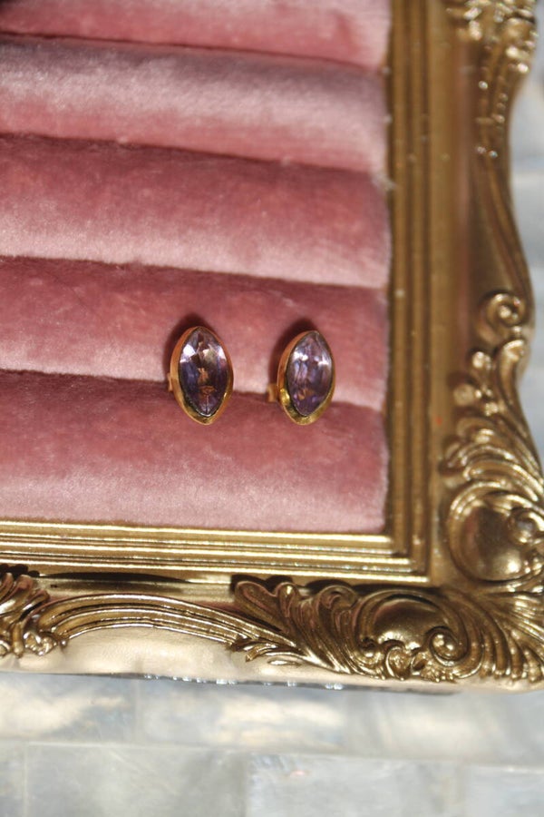 Amethyst Stud Earrings | Gold