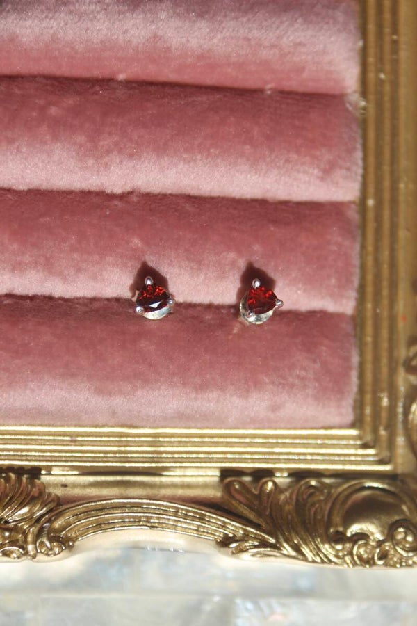 Garnet Stud Earrings | Silver