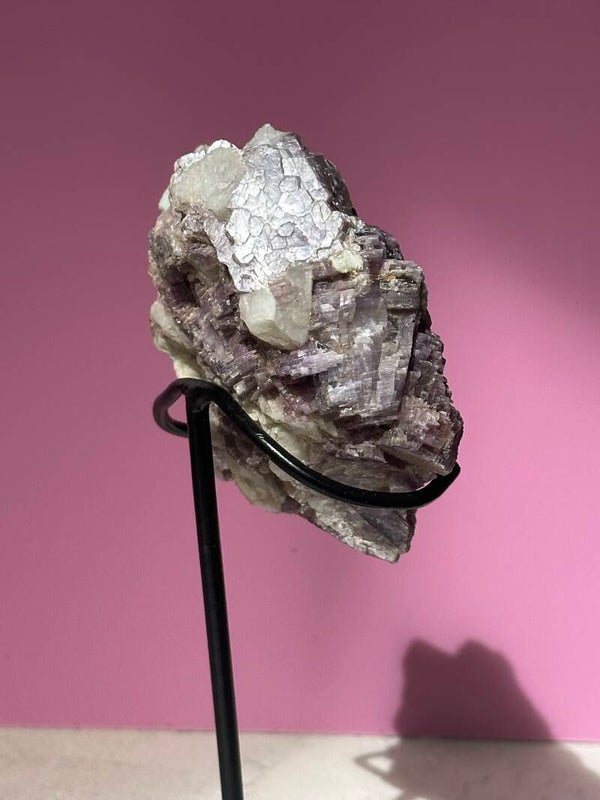 Lepidolite in matrix on stand