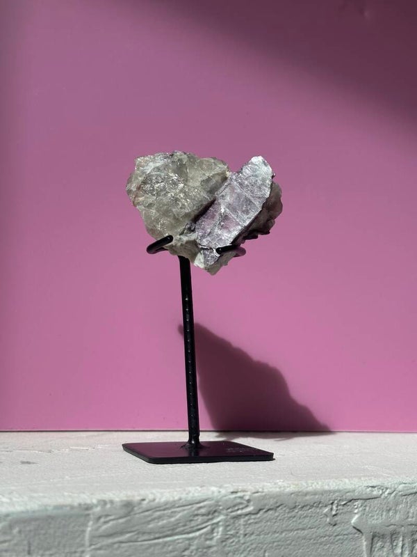 Lepidolite in matrix on stand