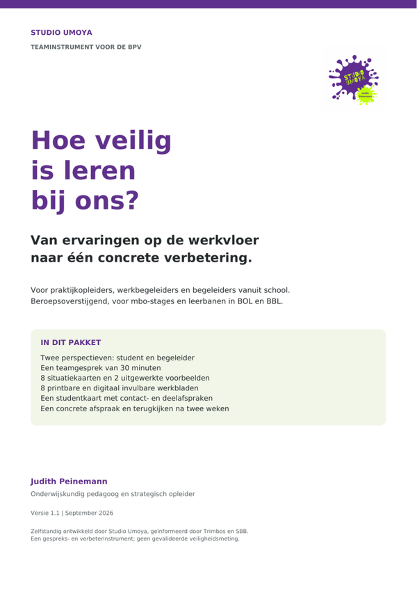 Hoe veilig is leren bij ons? – BPV-teamtoolkit