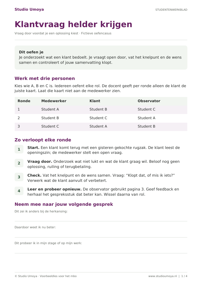 Inkijk in Klantvraag helder krijgen: eerste pagina van het gratis PDF-voorbeeld