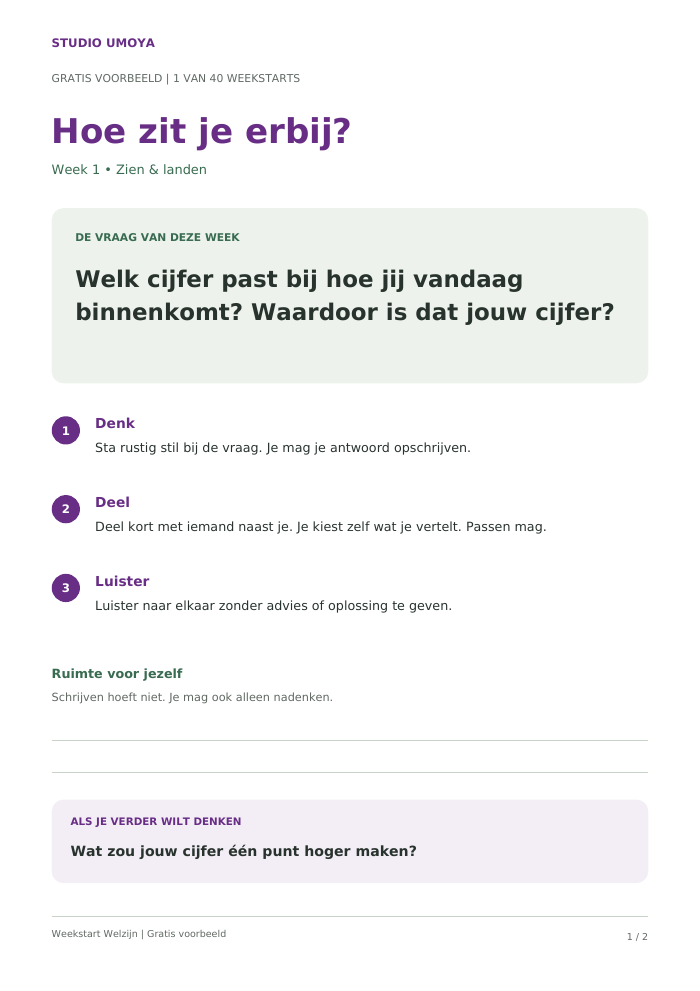 Inkijk in Weekstart welzijn: eerste pagina van het gratis PDF-voorbeeld