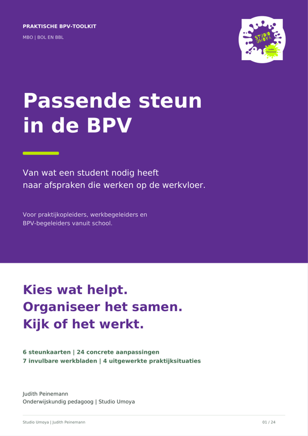 Passende steun in de BPV – toolkit voor praktijkopleiders