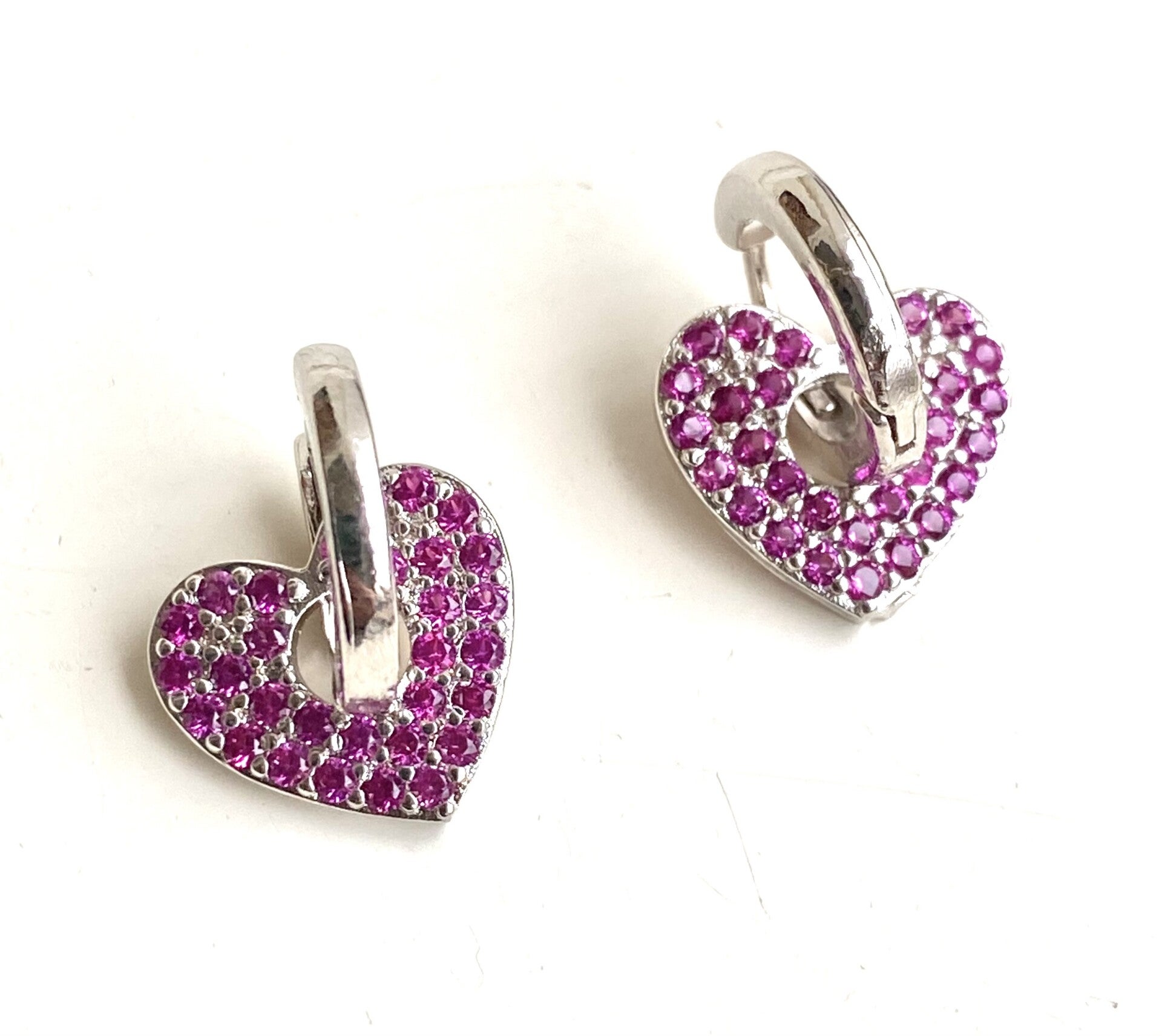 Earring purple  Hearts zirkonia Silver