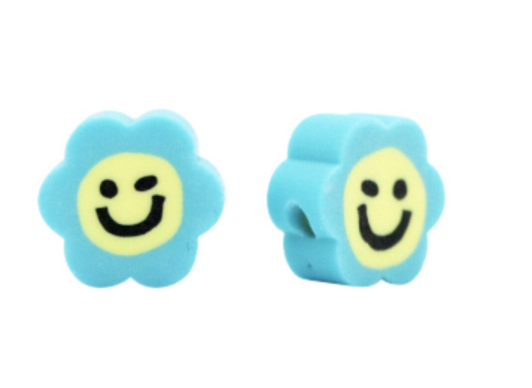 Polymeer kraal bloem smiley Blue