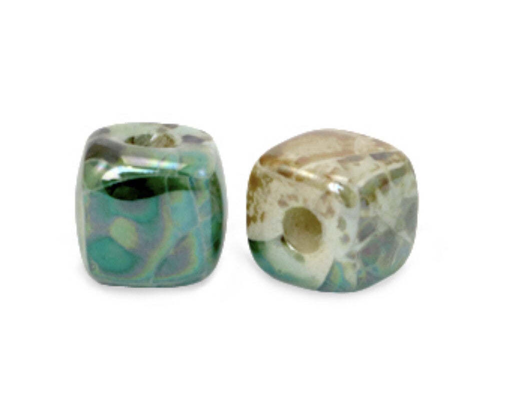 DQ keramiek kralen cube 8mm. Peacock green Beige Brown