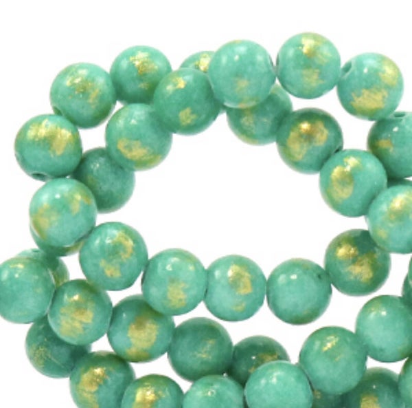 6mm natuursteen kralen Turquoise green - gold