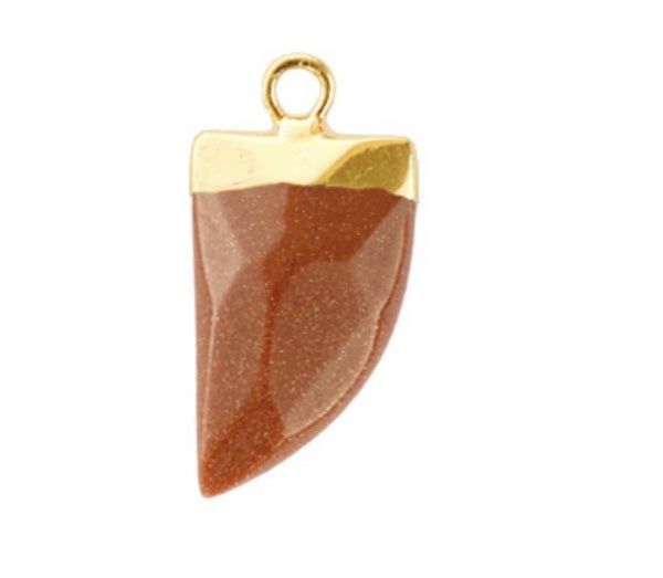 Natuursteen hanger tooth Sugar almond brown glitter gold