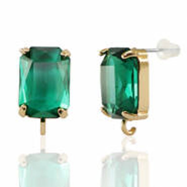 OORSTEKERS VAN CRYSTAL GLASS MET OOGJE GREEN-GOLD RECHTHOEK