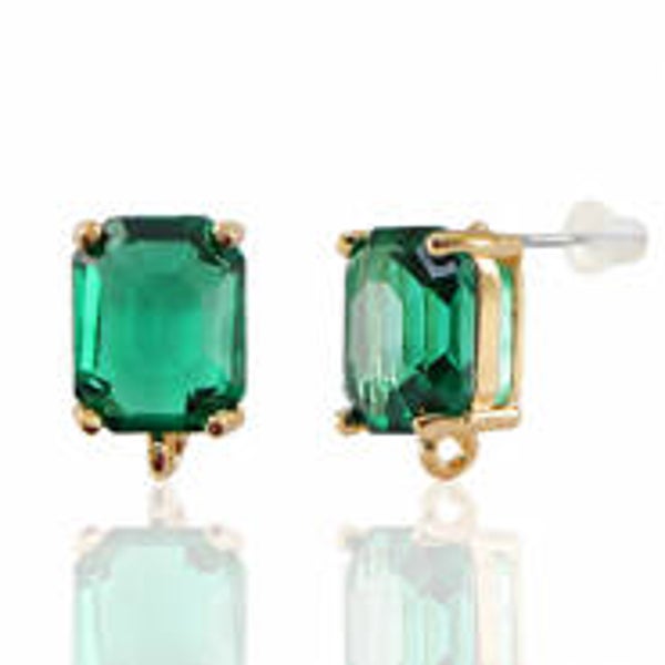 OORSTEKERS VAN CRYSTAL GLASS MET OOGJE GREEN-GOLD RECHTHOEK