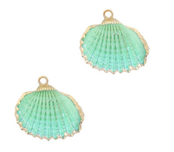 Schelp hanger Kokkel Spring turquoise green - Gold 
