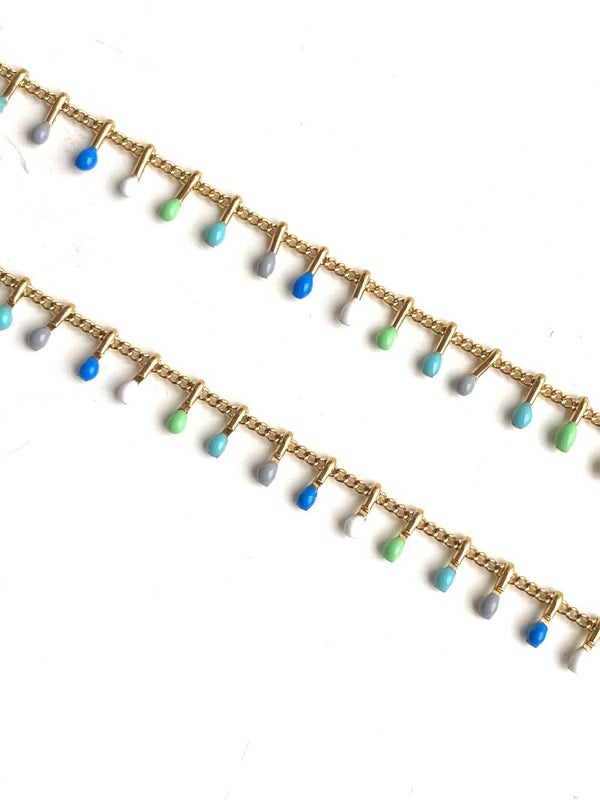 Stainless steel jasseron color beads Blue multi