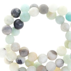 Natuursteen kralen chalcedoon (kwarts) 6mm mat Multicolour blue-grey