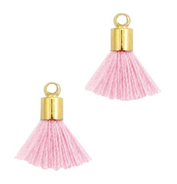 Ibiza style mini kwastjes goud roze met eindkap