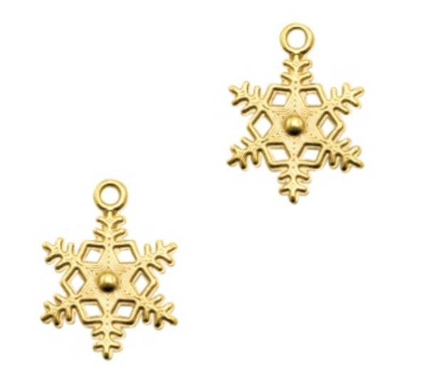 DQ metaal bedel / hanger sneeuwvlok goud. 18x13mm