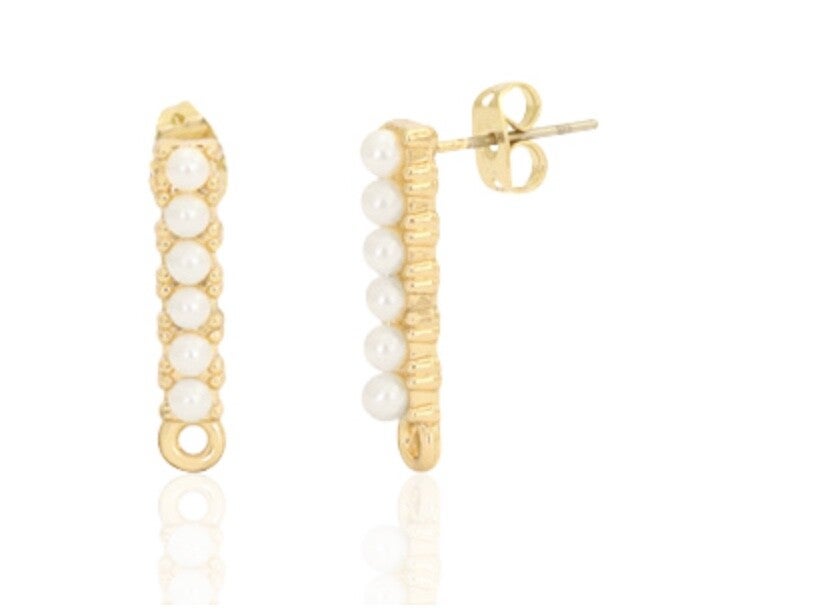 Metaal onderdelen DQ oorstekers langwerpig pearl met oogje Goud (nikkelvrij)