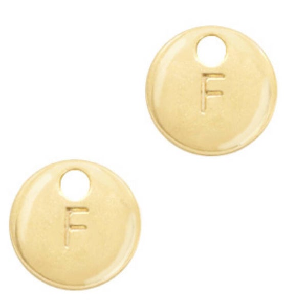 Metaal bedel initial F Goud (nikkelvrij