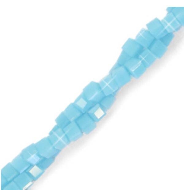 Facet kralen top quality cube 2x2mm Cyan blue-pearl shine coating