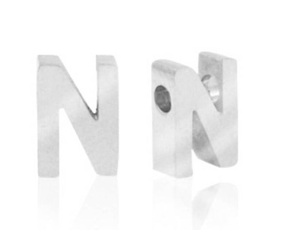 Stainless steel kraal / hanger Letter N Zilver