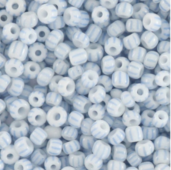 Preciosa Rocailles 3mm stripes Blue / white