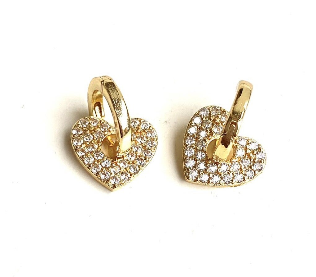 Earring gold-White Hearts zirkonia Gold