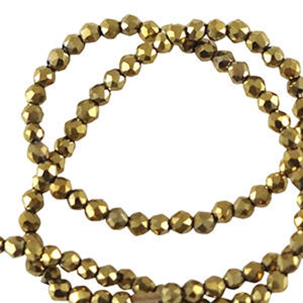 Facet kralen top quality rond 2mm Gold Metallic- pearl shine coating