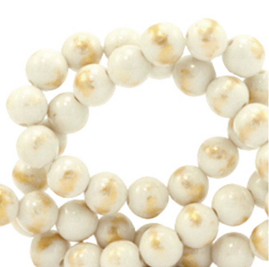 6mm natuursteen kralen Jade Beige - gold
