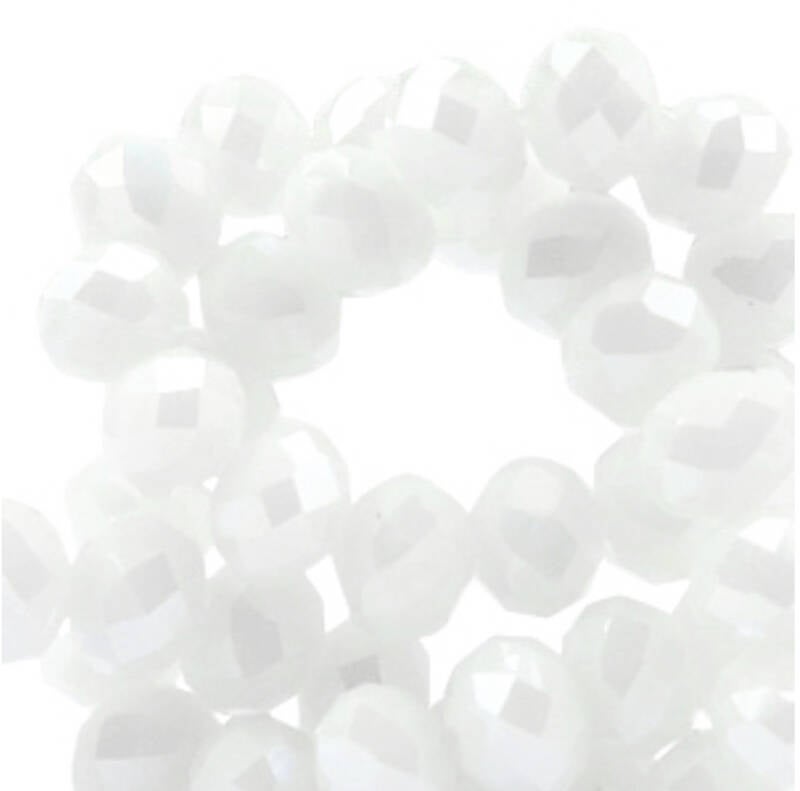 Facet kralen 8x6mm Bright white pearl diamond coating