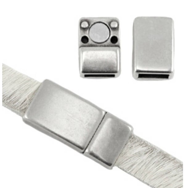 DQ magneetslot voor 5 / 6mm plat leer antiek zilver 