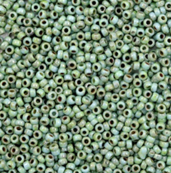 Miyuki Rocailles 15/0 opaque picasso turquoise green