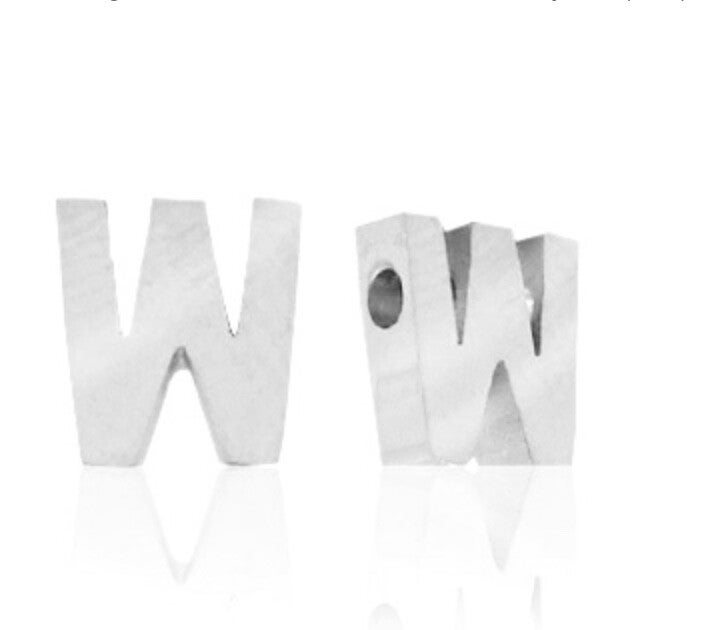 Stainless steel kraal / hanger Letter W zilver 