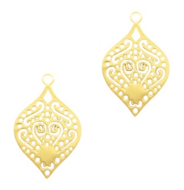 Bohemian hanger druppelvorm goud 24x15mm