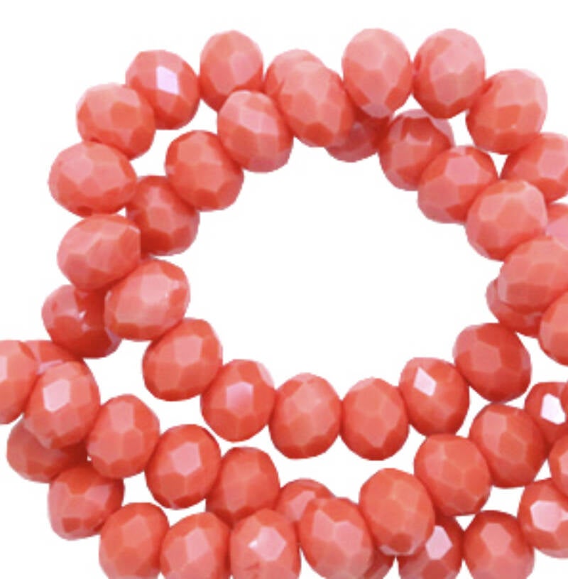 Facet kralen 8x6mm Coral red - pearl shine coating