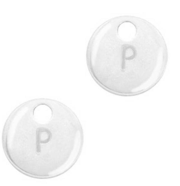 Metaal bedel initial P zilver (nikkelvrij)