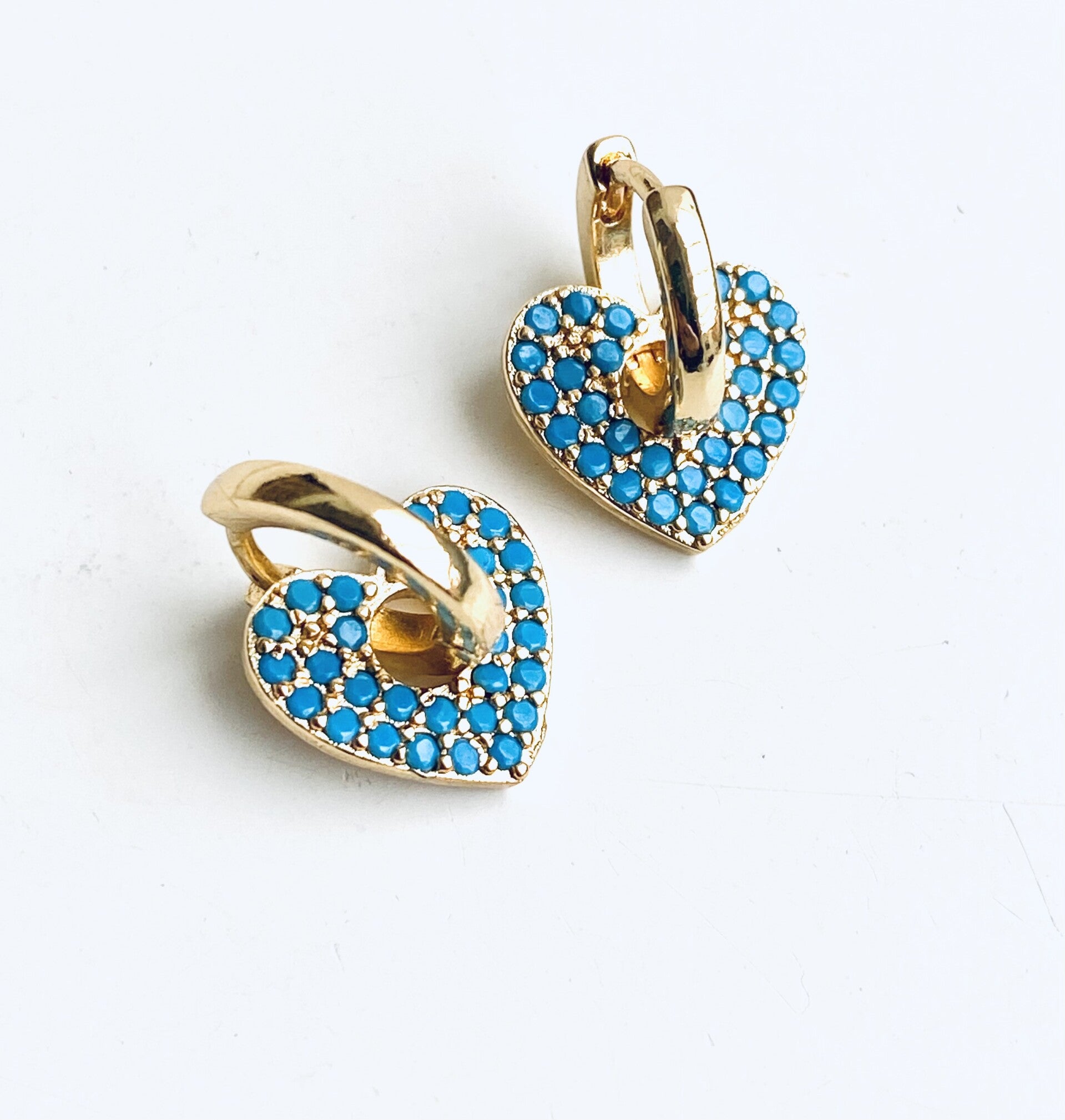 Earring blue  Hearts zirkonia Gold
