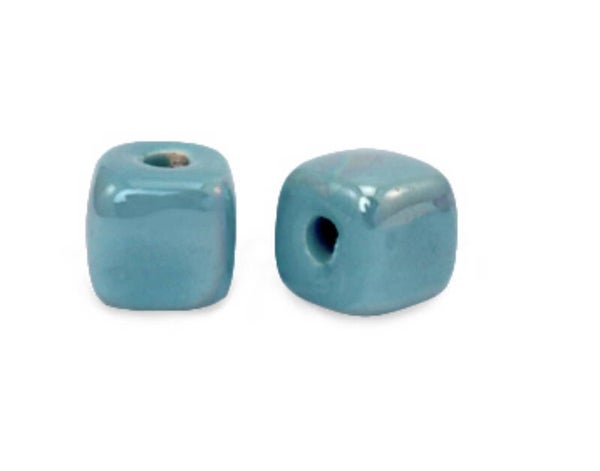 DQ keramiek kralen cube 8mm Mosaic Blue