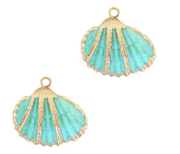 Schelp hanger kokkel Gold - Turquoise blue 