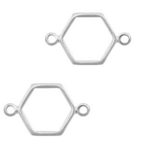DQ metaal bedel / tussenstuk Hexagon zilver. 