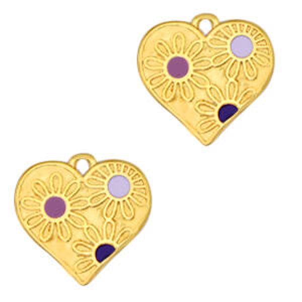 DQ heart with flowers goud-purple