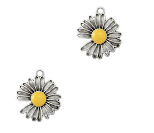 DQ metaal bedel daisy tropical yellow - antiek zilver