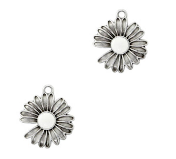 DQ metaal bedel Daisy antiek zilver - White