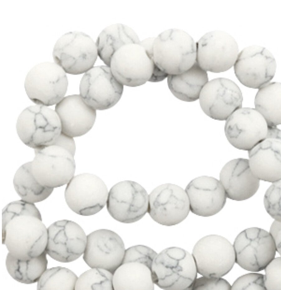 6mm natuursteen kralen mat marble look white