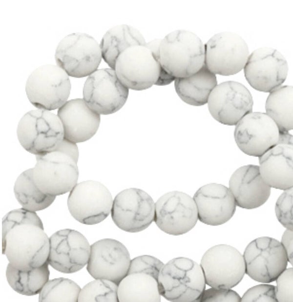 6mm natuursteen kralen mat marble look white