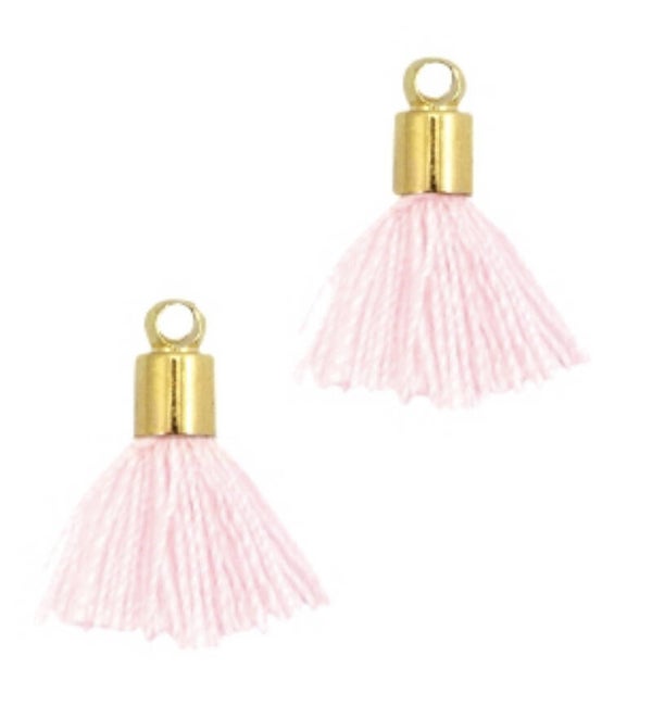 Ibiza style mini kwastjes met eindkap goud- lichtroze