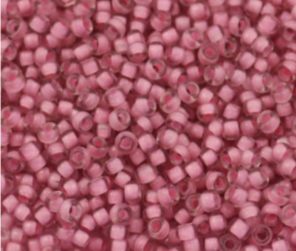Miyuki rocailles 11/0 2mm Semi frosted lined raspberry lined crystal