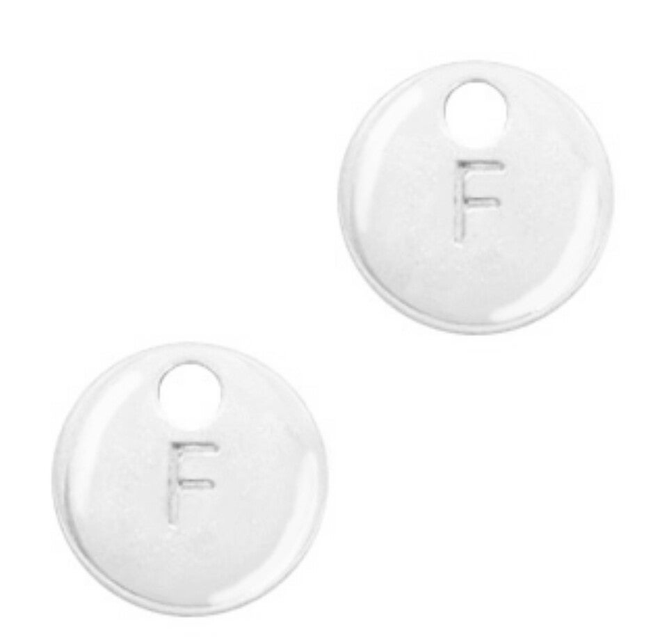 Metaal bedel initial F zilver  (nikkelvrij)