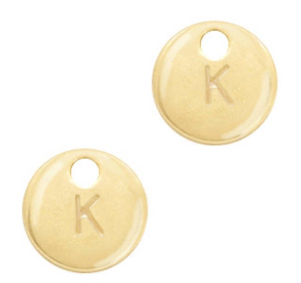 Metaal bedel initial K Goud (nikkelvrij)