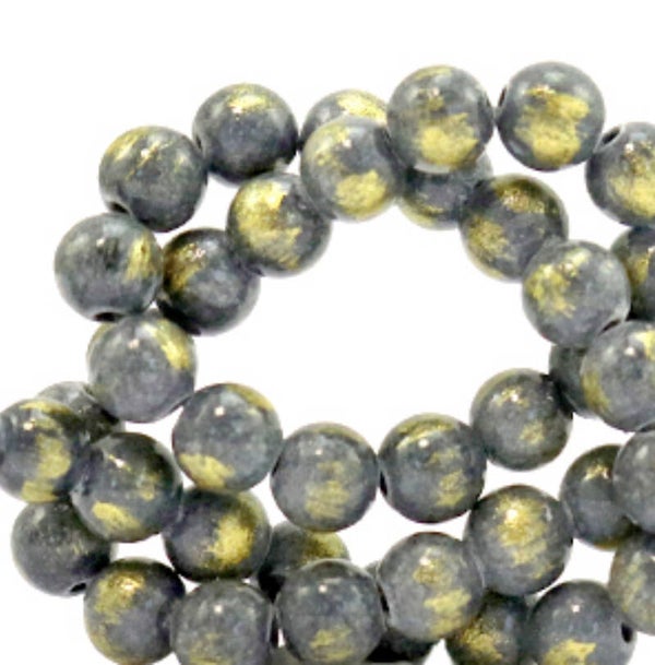 6mm natuursteen kralen Jade  grey gold